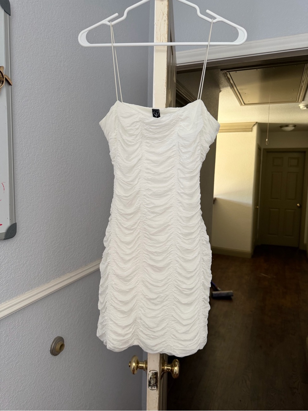 Windsor White Ruched Spaghetti Strap Mini Dress